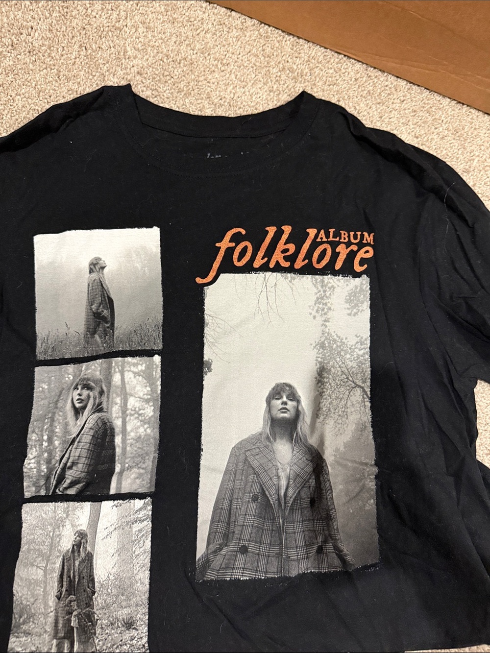 Taylor Swift Black Folklore Album Graphic Tee with Orange Logo